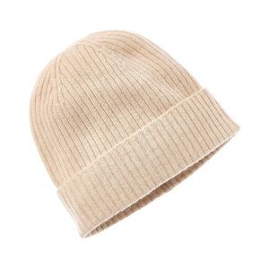 Amicale Cashmere Rib Knit Cuffed Cashmere Beanie, Brown